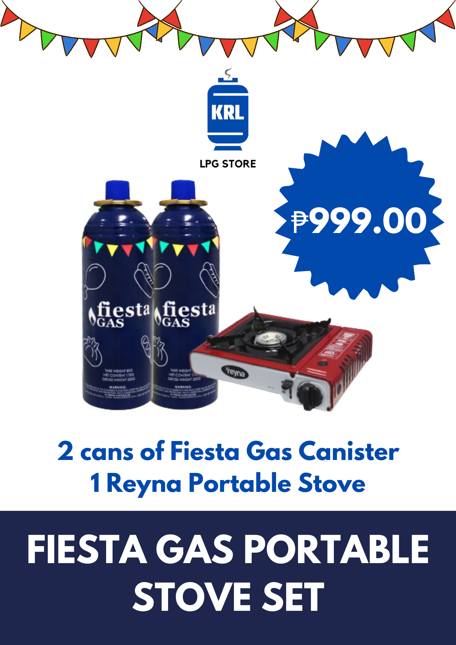 Fiesta Gas Portable Cooking Set (2 cans, 1 stove)